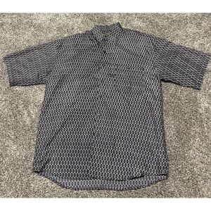 Utopia Silk Button-Up Shirt Men's M Navy Geometric Short Sleeve Retro 90s Street